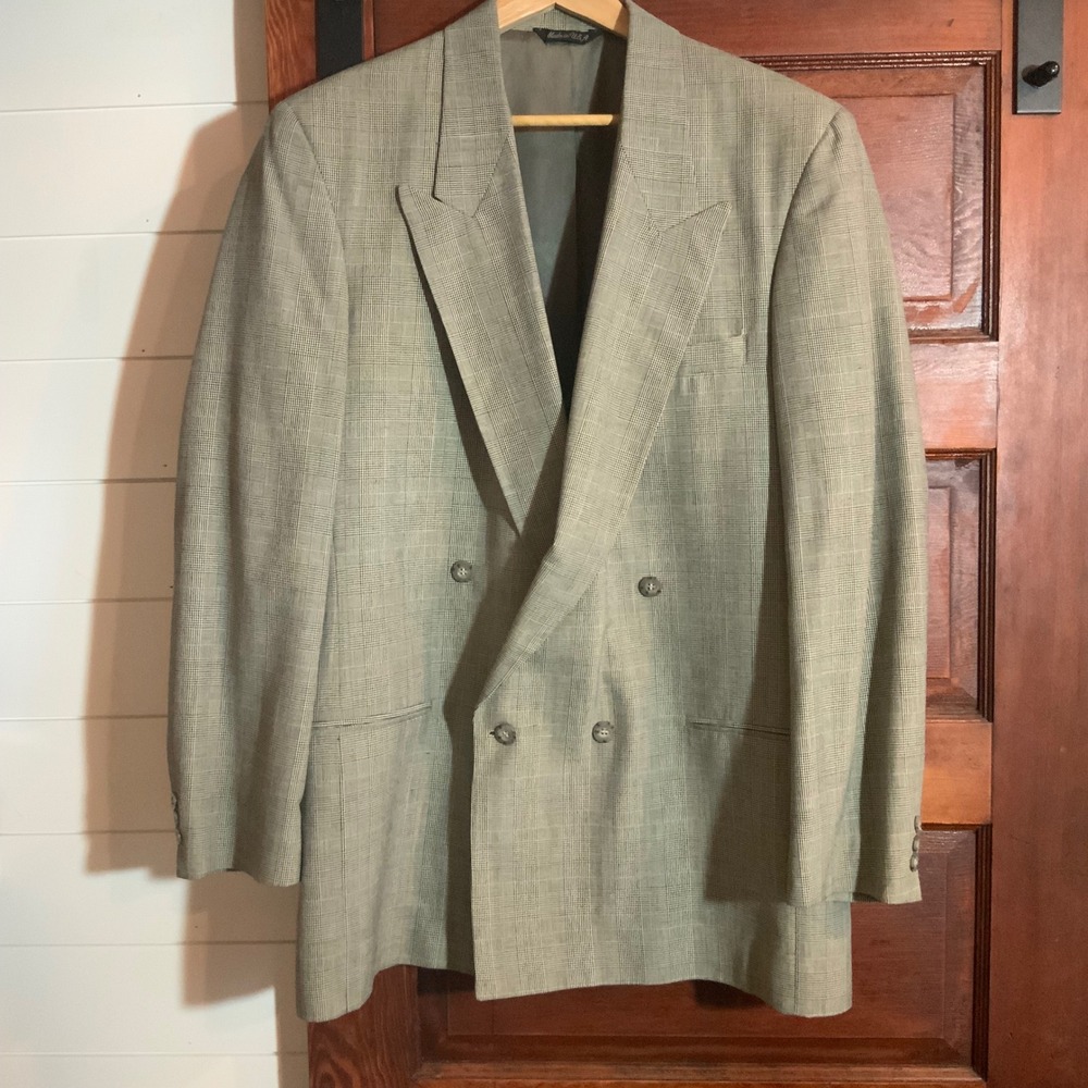 Vintage 80s Levis Exacl Double Breasted Blazer Glen Plaid Made in USA 44L Grey